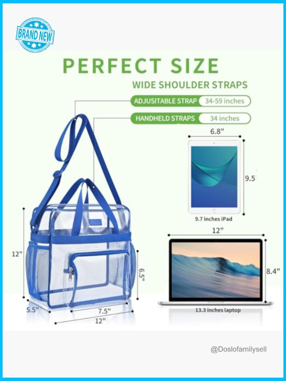 Clear Tote Bag Stadium Approved Concert Satchel PVC Travel Work Bag - Picture 3 of 6